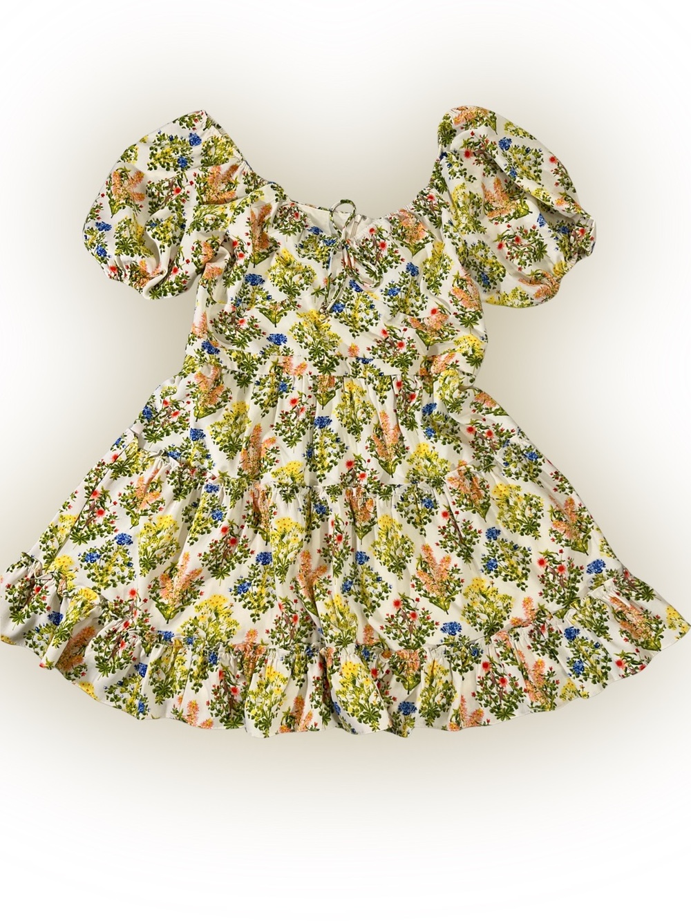 Floral Ruffle Short Dress in Cream with Multicolor Print